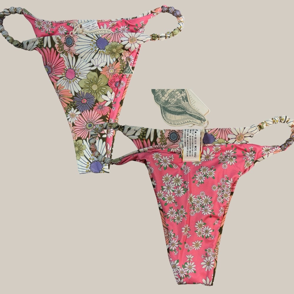 Agua‎ Bendita Bikini Bottom Dakota Juana Floral Thong Reversible Size XL New
